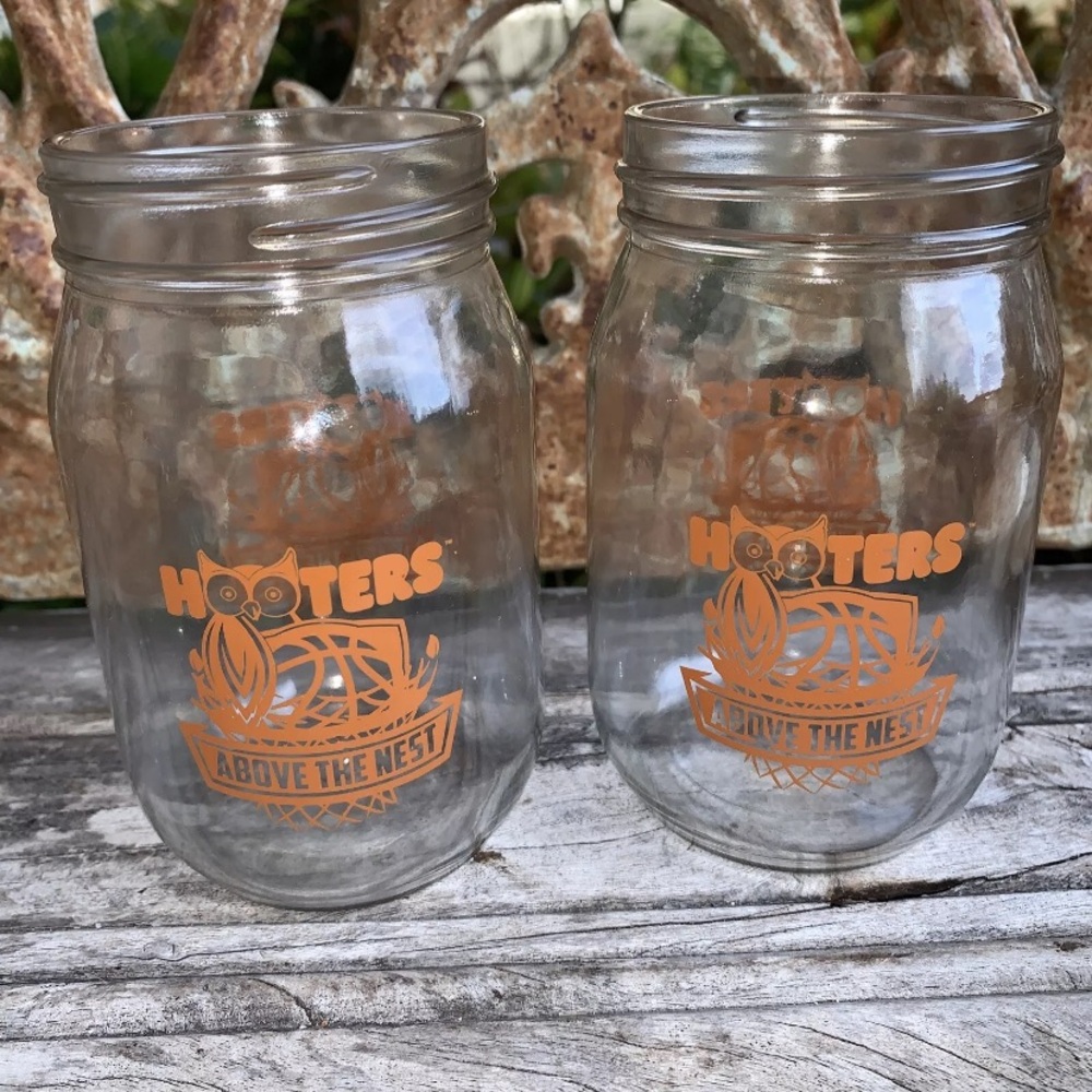Hooters Glass Jars with Orange Logo